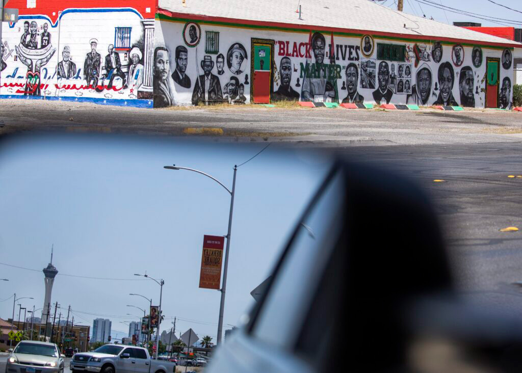 Street art on H Street near Doolittle Ave. in the Historic Westside on Monday, April 25, 2022. (Jeff Scheid/Nevada Independent)