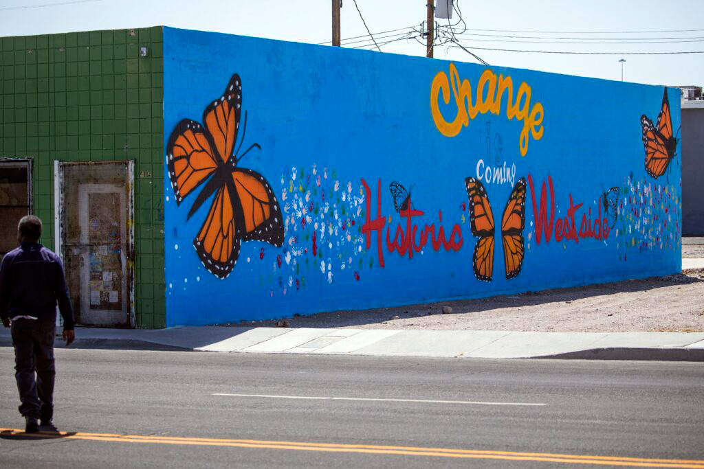 A mural by Courtney Haywood on Jackson Ave. near E Street in the Historic Westside on Monday, April 25, 2022. (Jeff Scheid/Nevada Independent)